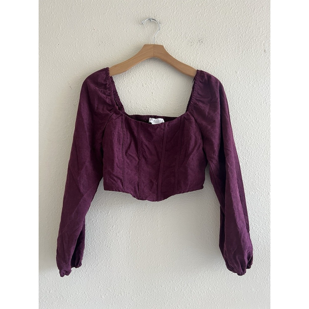 Kirious LA Faux Suede Puff Sleeves Corset Style Cropped Top M Jr Renaissance